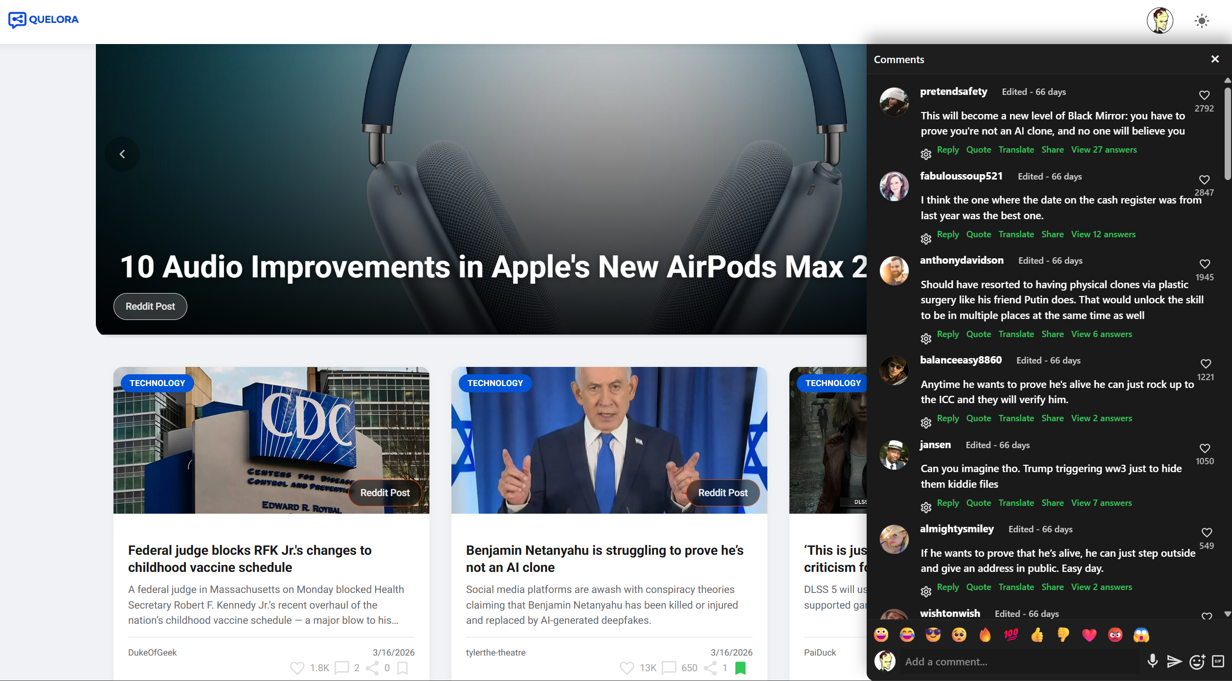 Widget on a desktop news site with comments drawer open
