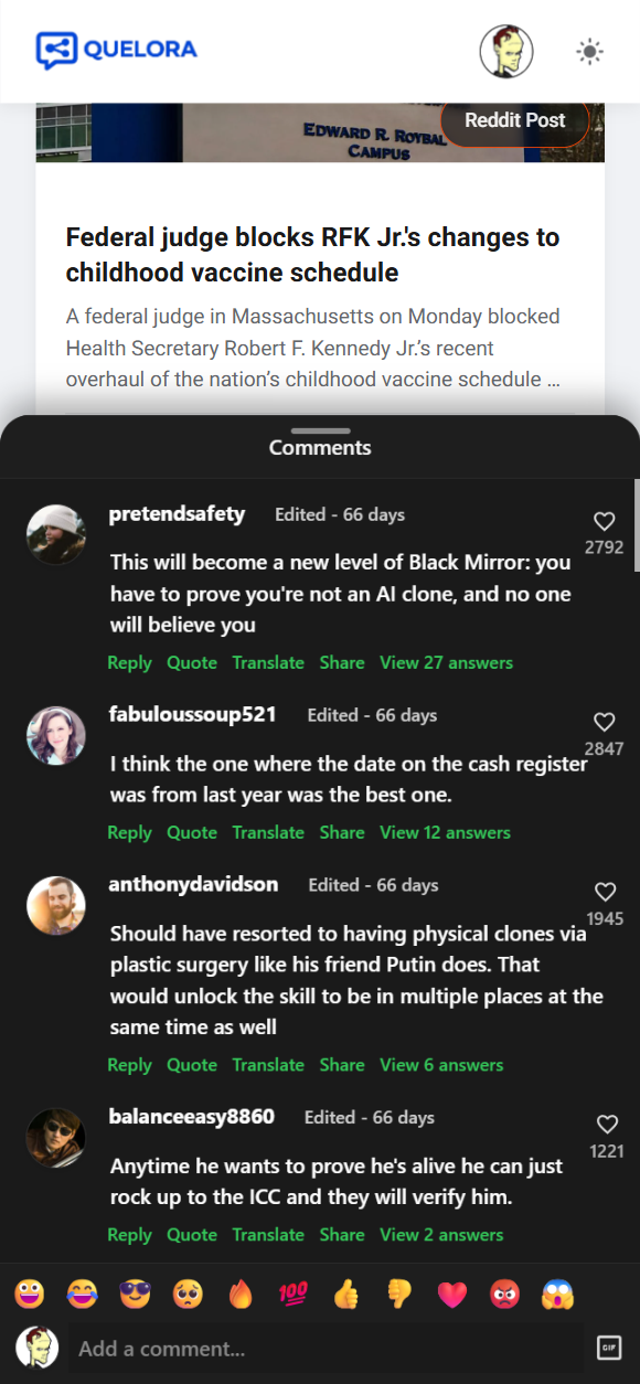 Mobile thread with emoji reaction bar